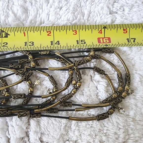 Steve Madden black leather layer necklace Preowned - Picture 5 of 5